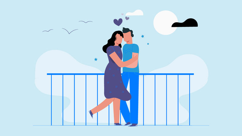 Illustration True love, romantic couple in city